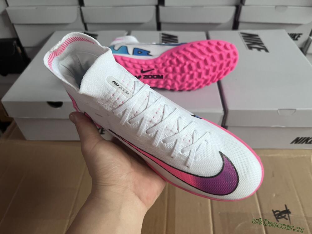 Unisex Nike Mercurial Superfly 9 Elite TF Artificial Turf High-Tops Football Shoes - White/Pink
