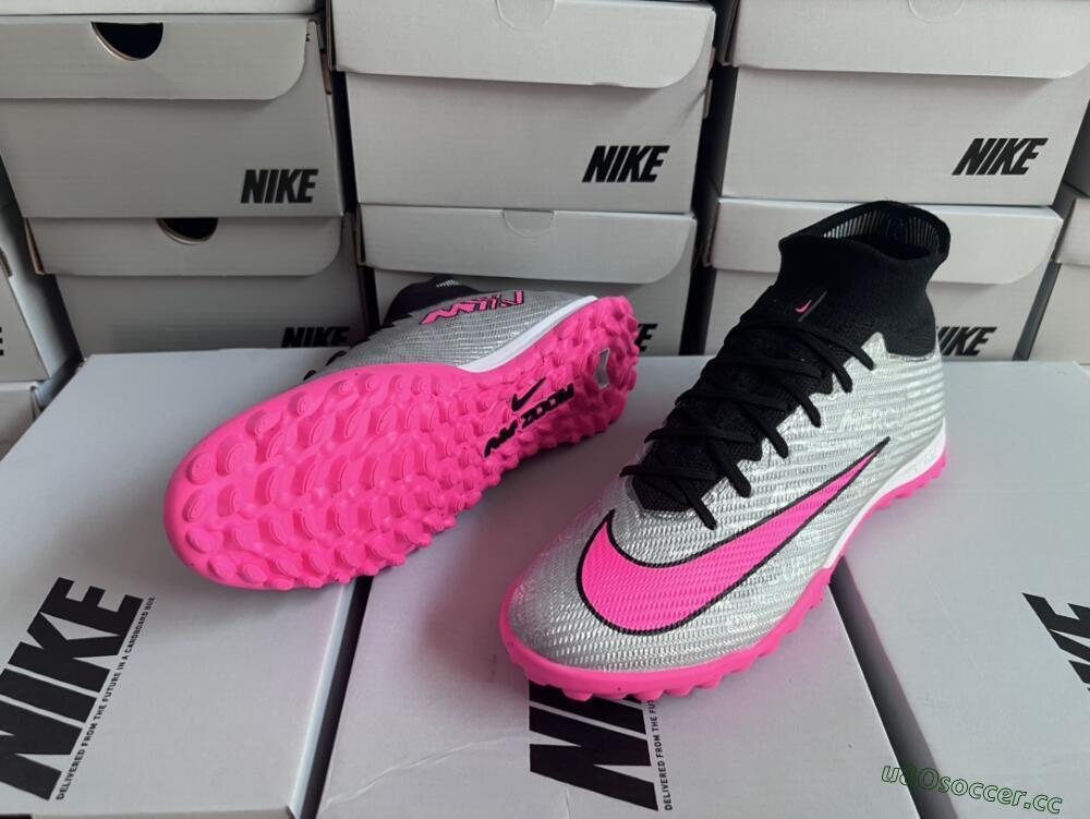 Men's Nike Mercurial Superfly 8 Elite TF Artificial Turf High-Tops Football Shoes - Grey/Black/Pink