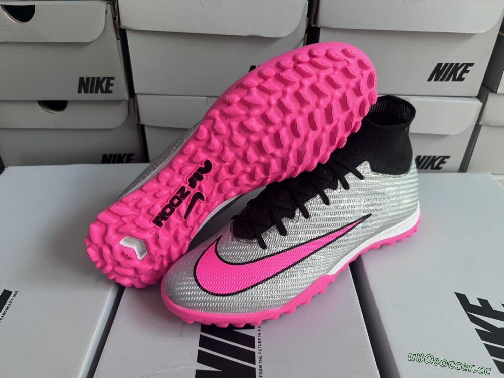 Men's Nike Mercurial Superfly 8 Elite TF Artificial Turf High-Tops Football Shoes - Grey/Black/Pink