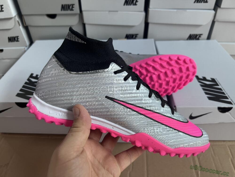 Men's Nike Mercurial Superfly 8 Elite TF Artificial Turf High-Tops Football Shoes - Grey/Black/Pink