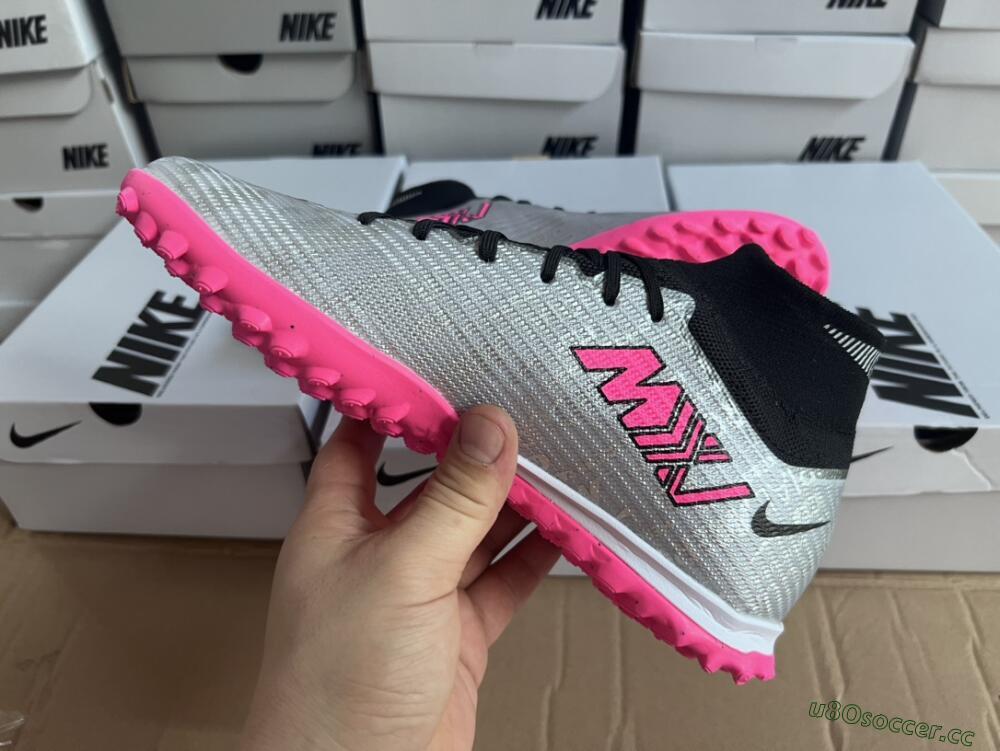 Men's Nike Mercurial Superfly 8 Elite TF Artificial Turf High-Tops Football Shoes - Grey/Black/Pink