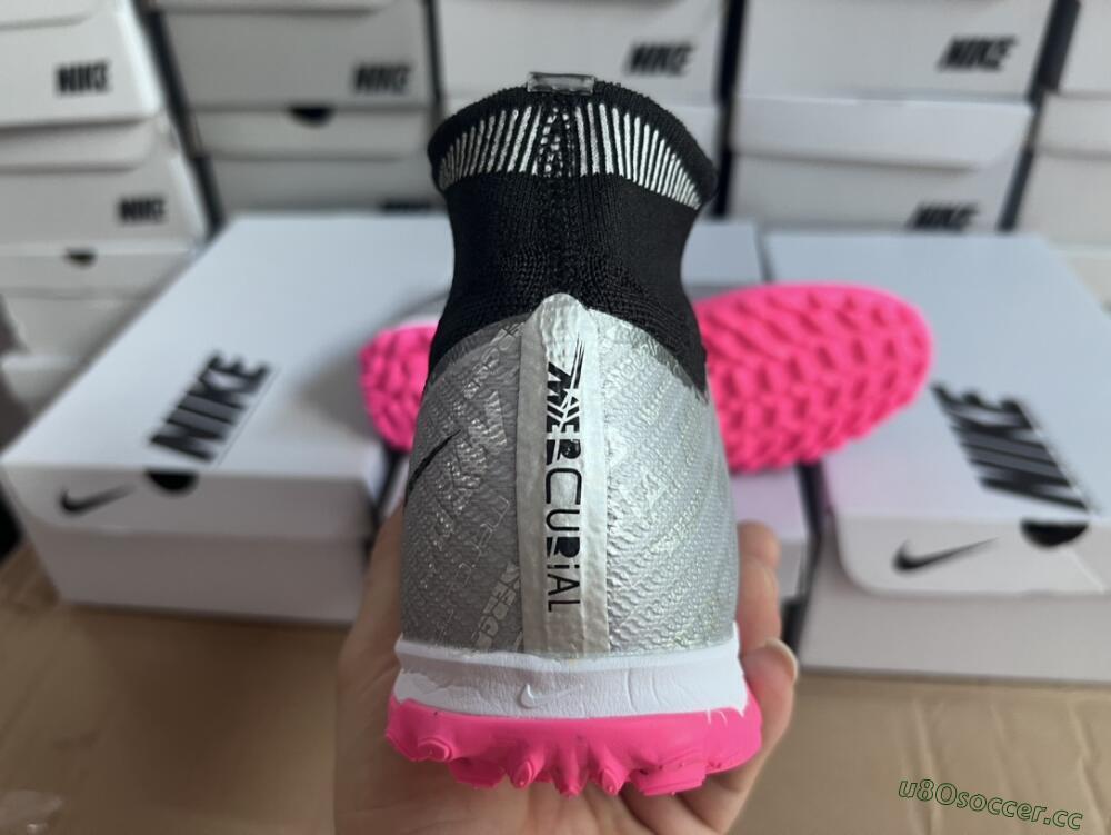 Men's Nike Mercurial Superfly 8 Elite TF Artificial Turf High-Tops Football Shoes - Grey/Black/Pink