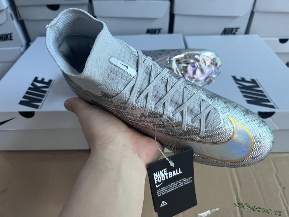 Men's Nike Air Zoom Mercurial Superfly 9 Elite FG Firm Ground High-Tops Football Boots - Silver/Gold