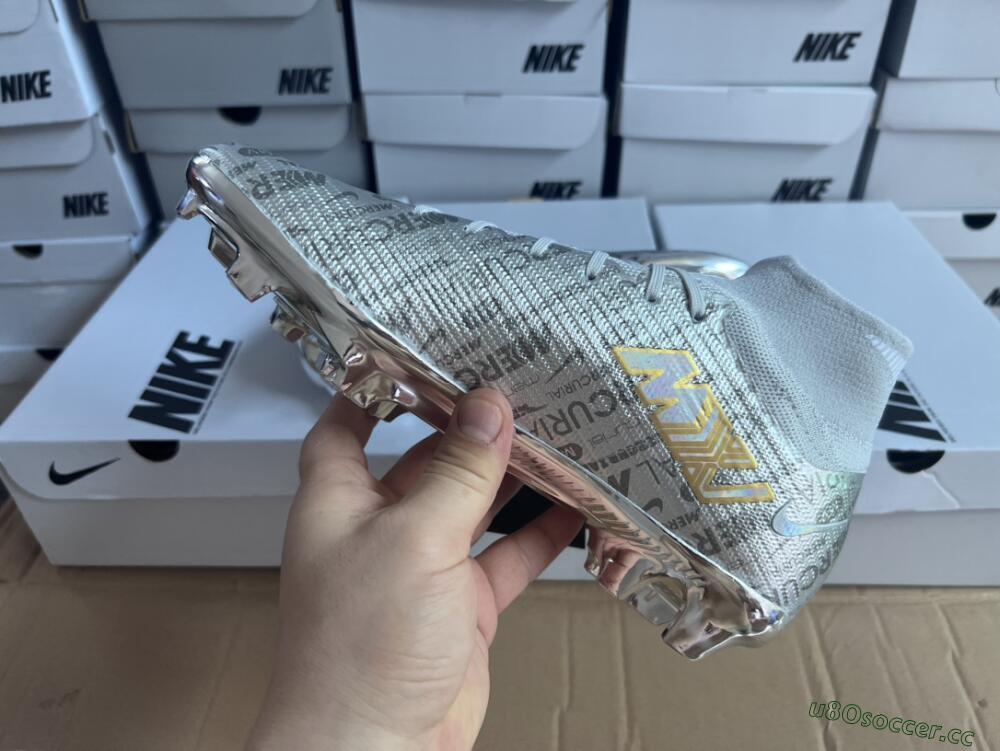 Men's Nike Air Zoom Mercurial Superfly 9 Elite FG Firm Ground High-Tops Football Boots - Silver/Gold