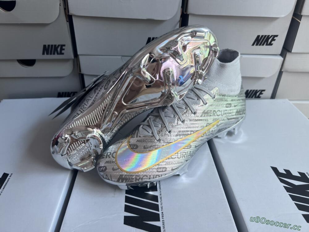Men's Nike Air Zoom Mercurial Superfly 9 Elite FG Firm Ground High-Tops Football Boots - Silver/Gold