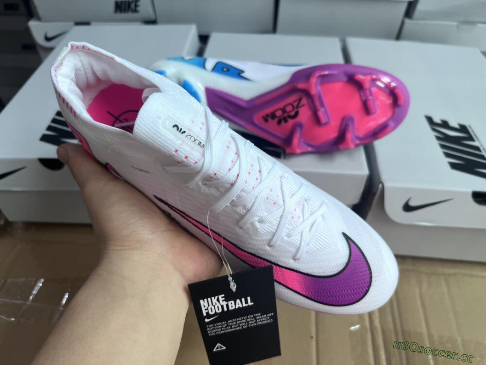Unisex Nike Air Zoom Mercurial Vapor 15 Elite FG Firm Ground Low-Tops Football Boots - White/Pink/Purple