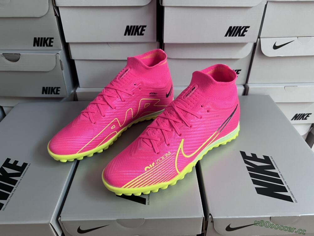 Men's Nike Air Zoom Mercurial Superfly 9 Elite TF Artificial Turf High-Tops Football Shoes - Pink/Green/Black