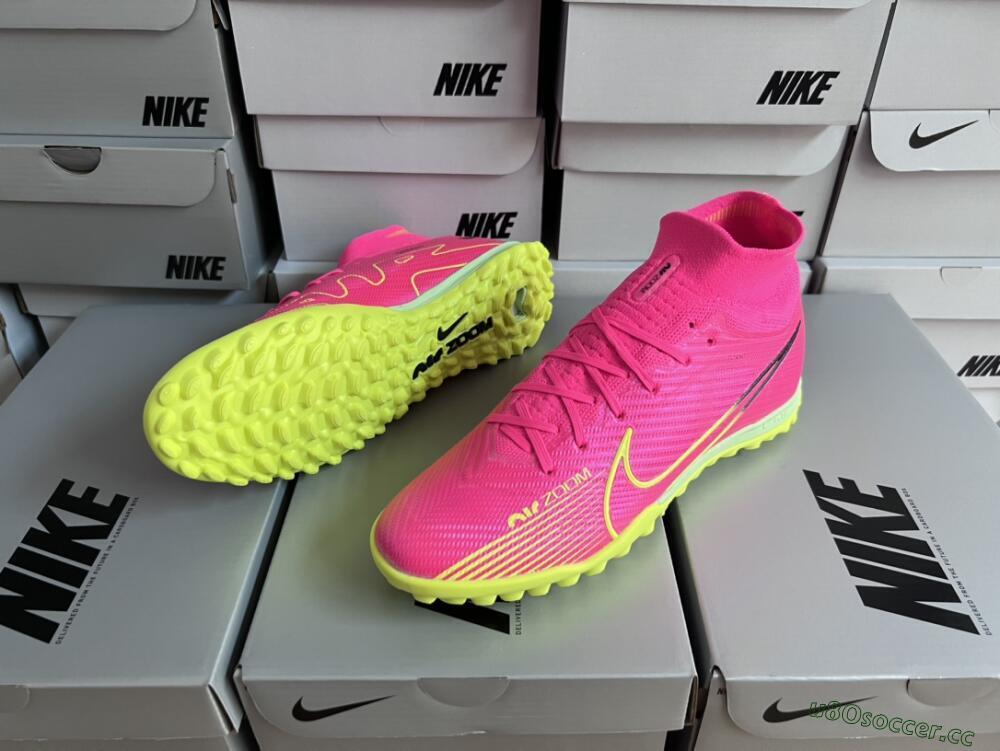 Men's Nike Air Zoom Mercurial Superfly 9 Elite TF Artificial Turf High-Tops Football Shoes - Pink/Green/Black