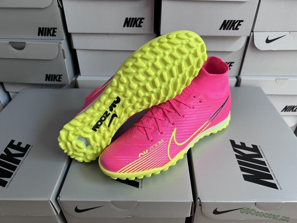 Men's Nike Air Zoom Mercurial Superfly 9 Elite TF Artificial Turf High-Tops Football Shoes - Pink/Green/Black