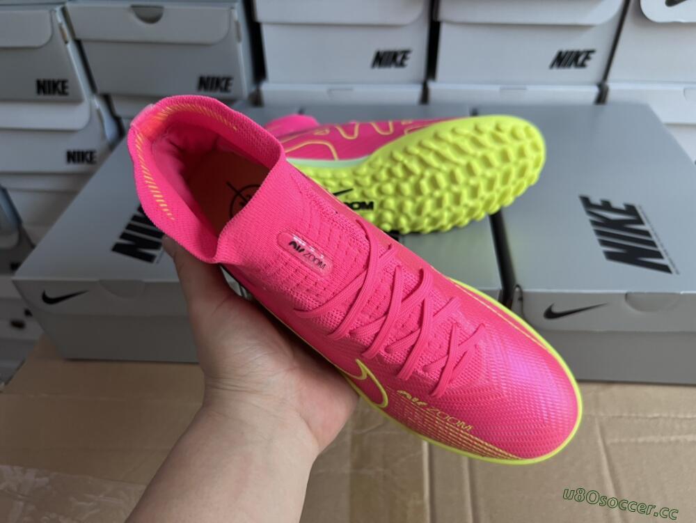 Men's Nike Air Zoom Mercurial Superfly 9 Elite TF Artificial Turf High-Tops Football Shoes - Pink/Green/Black