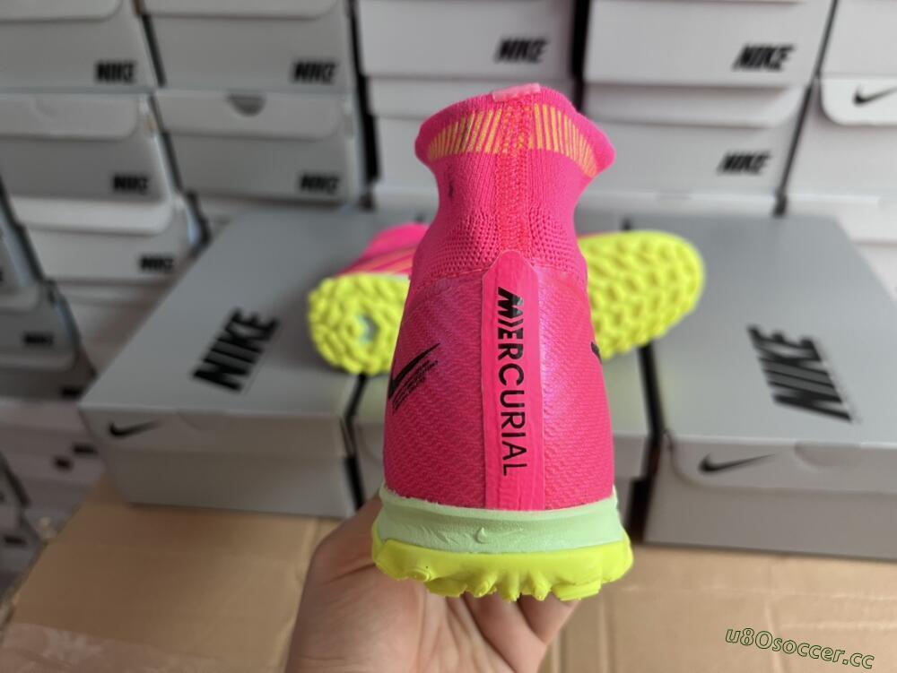 Men's Nike Air Zoom Mercurial Superfly 9 Elite TF Artificial Turf High-Tops Football Shoes - Pink/Green/Black