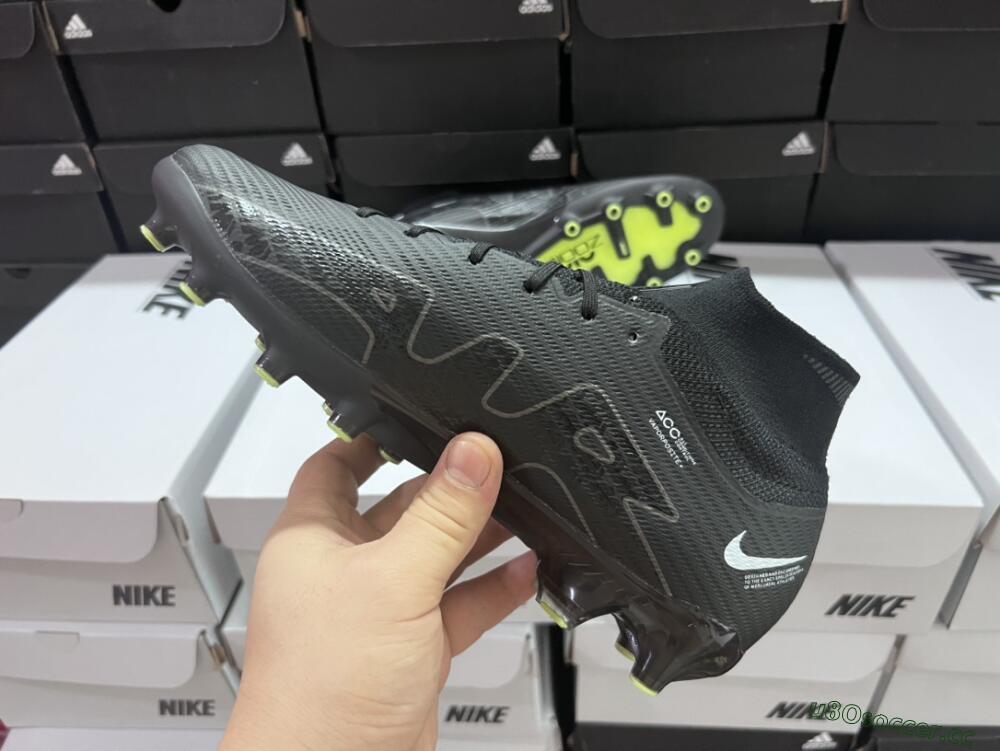 Men's Nike Air Zoom Mercurial Superfly 9 Elite AG Artificial Grass High-Tops Football Boots - Black/Green