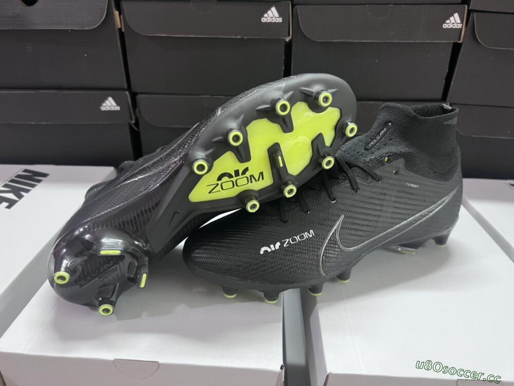 Men's Nike Air Zoom Mercurial Superfly 9 Elite AG Artificial Grass High-Tops Football Boots - Black/Green