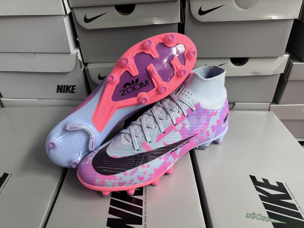 Unisex Nike Air Zoom Mercurial Superfly 9 Elite AG Artificial Grass High-Tops Football Boots - Blue/Purple/Pink