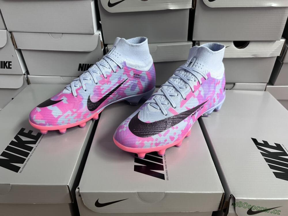 Unisex Nike Air Zoom Mercurial Superfly 9 Elite AG Artificial Grass High-Tops Football Boots - Blue/Purple/Pink