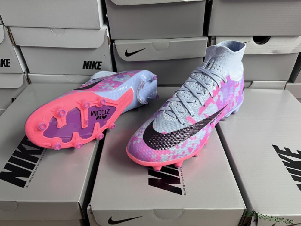 Unisex Nike Air Zoom Mercurial Superfly 9 Elite AG Artificial Grass High-Tops Football Boots - Blue/Purple/Pink