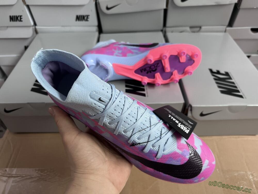Unisex Nike Air Zoom Mercurial Superfly 9 Elite AG Artificial Grass High-Tops Football Boots - Blue/Purple/Pink