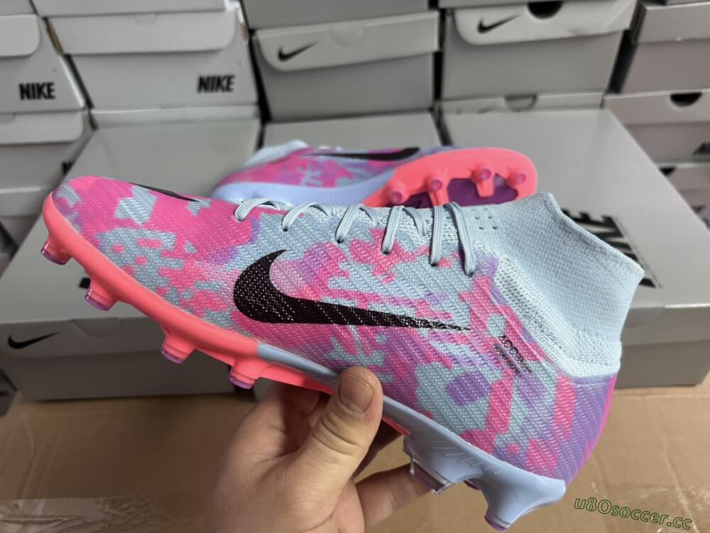 Unisex Nike Air Zoom Mercurial Superfly 9 Elite AG Artificial Grass High-Tops Football Boots - Blue/Purple/Pink