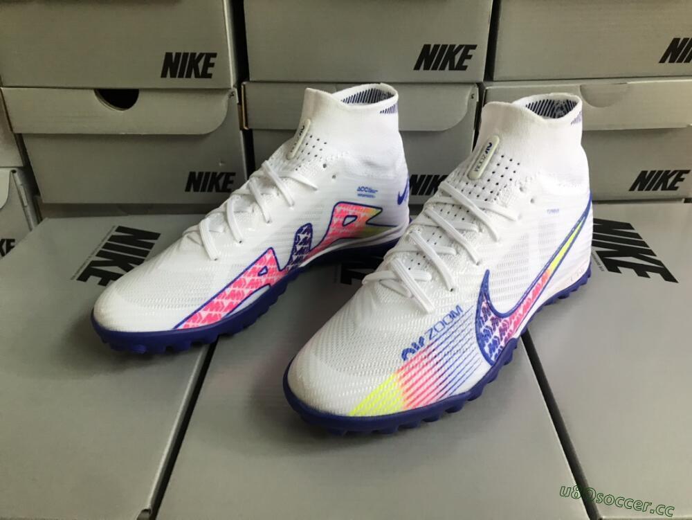 Men's Nike Air Zoom Mercurial Superfly 9 Elite TF Artificial Turf High-Tops Football Shoes - White/Blue/Pink