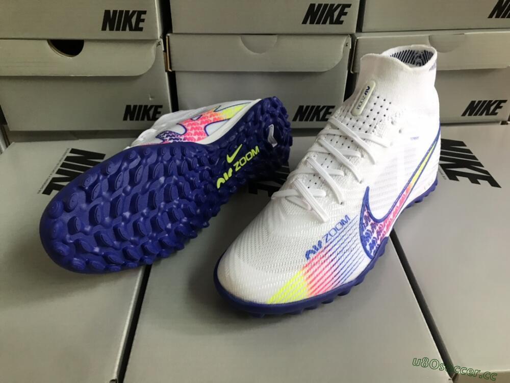 Men's Nike Air Zoom Mercurial Superfly 9 Elite TF Artificial Turf High-Tops Football Shoes - White/Blue/Pink