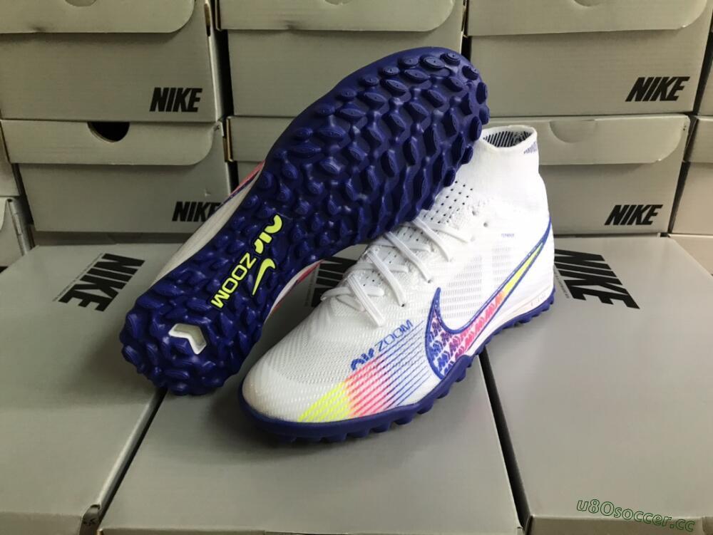 Men's Nike Air Zoom Mercurial Superfly 9 Elite TF Artificial Turf High-Tops Football Shoes - White/Blue/Pink