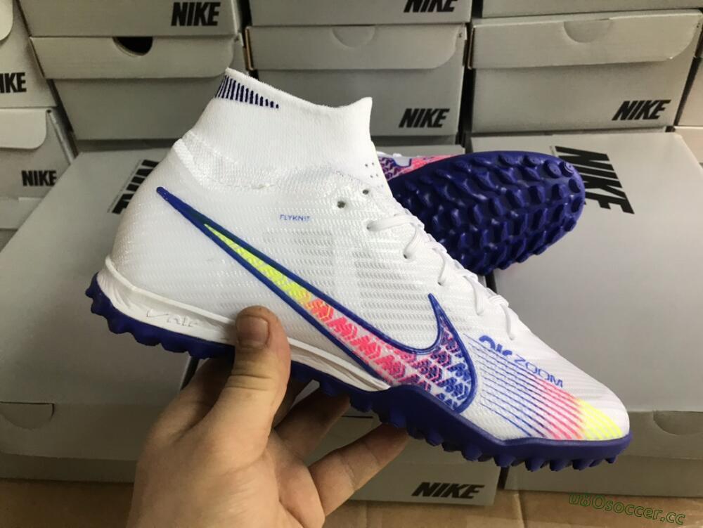 Men's Nike Air Zoom Mercurial Superfly 9 Elite TF Artificial Turf High-Tops Football Shoes - White/Blue/Pink