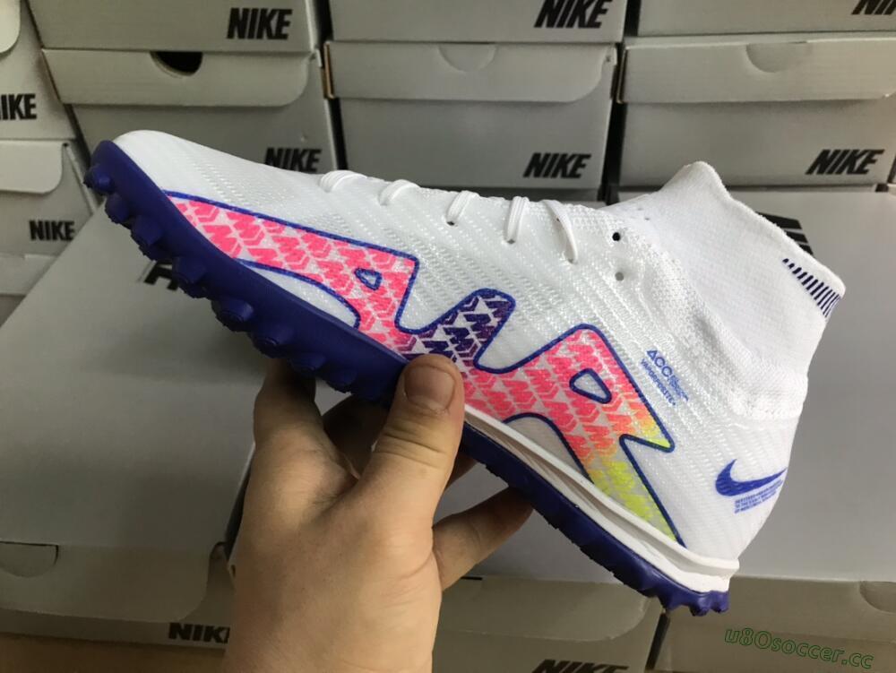 Men's Nike Air Zoom Mercurial Superfly 9 Elite TF Artificial Turf High-Tops Football Shoes - White/Blue/Pink