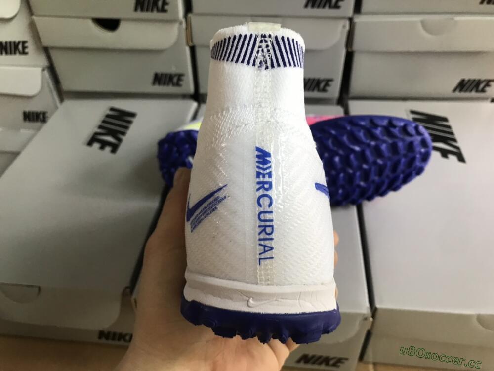 Men's Nike Air Zoom Mercurial Superfly 9 Elite TF Artificial Turf High-Tops Football Shoes - White/Blue/Pink