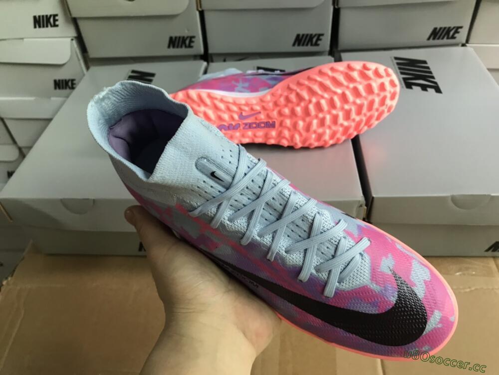 Men's Nike Air Zoom Mercurial Superfly 9 Elite TF Artificial Turf High-Tops Football Shoes - Blue/Purple/Red