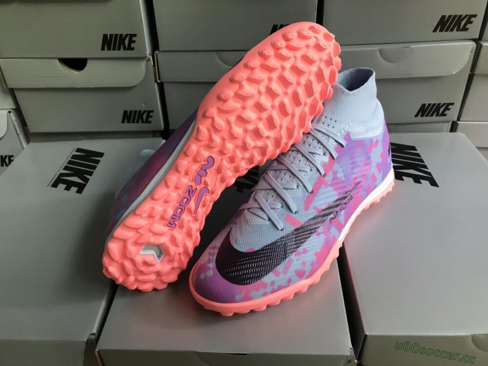 Men's Nike Air Zoom Mercurial Superfly 9 Elite TF Artificial Turf High-Tops Football Shoes - Blue/Purple/Red