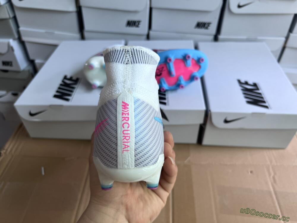 Unisex Nike Air Zoom Mercurial Superfly 9 Elite AG Artificial Grass High-Tops Football Boots - White/Blue/Pink
