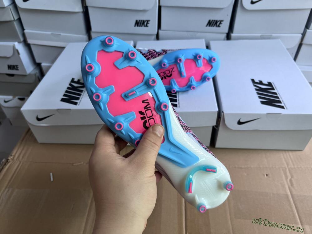 Unisex Nike Air Zoom Mercurial Superfly 9 Elite AG Artificial Grass High-Tops Football Boots - White/Blue/Pink