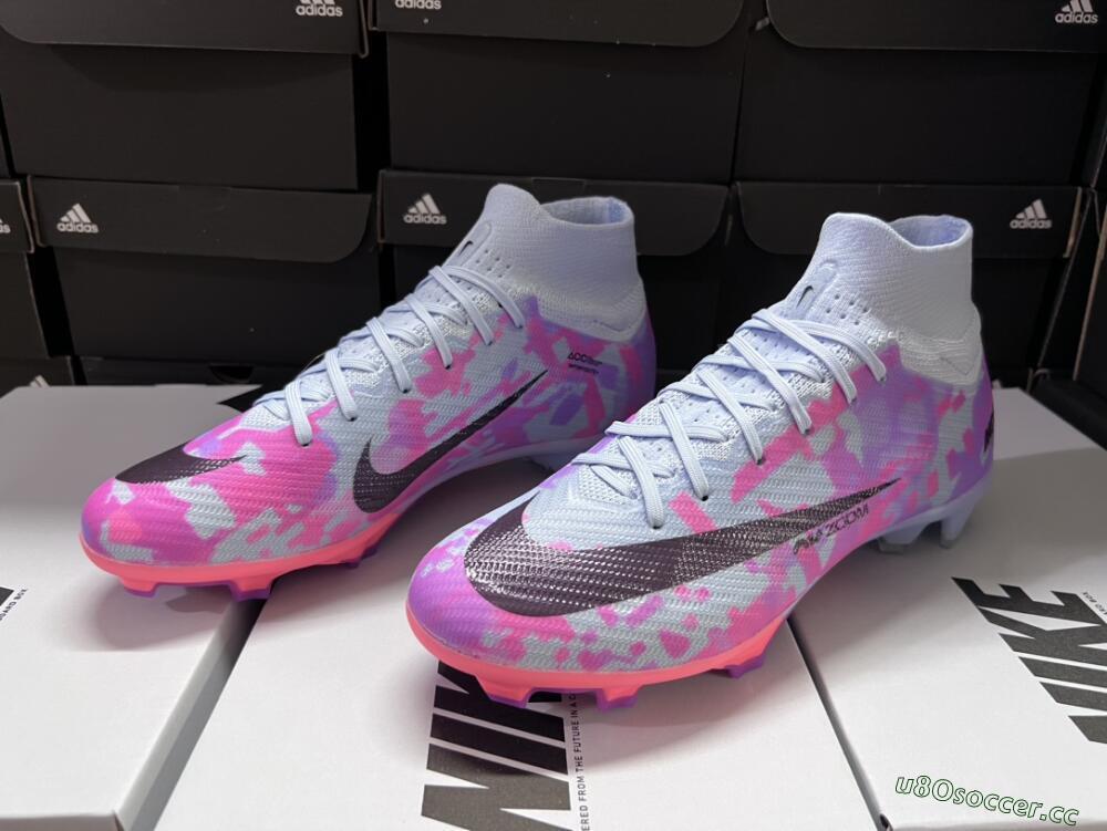 Unisex Nike Air Zoom Mercurial Superfly 9 Elite FG Firm Ground High-Tops Football Boots - Blue/Purple/Pink