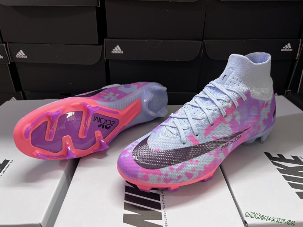 Unisex Nike Air Zoom Mercurial Superfly 9 Elite FG Firm Ground High-Tops Football Boots - Blue/Purple/Pink