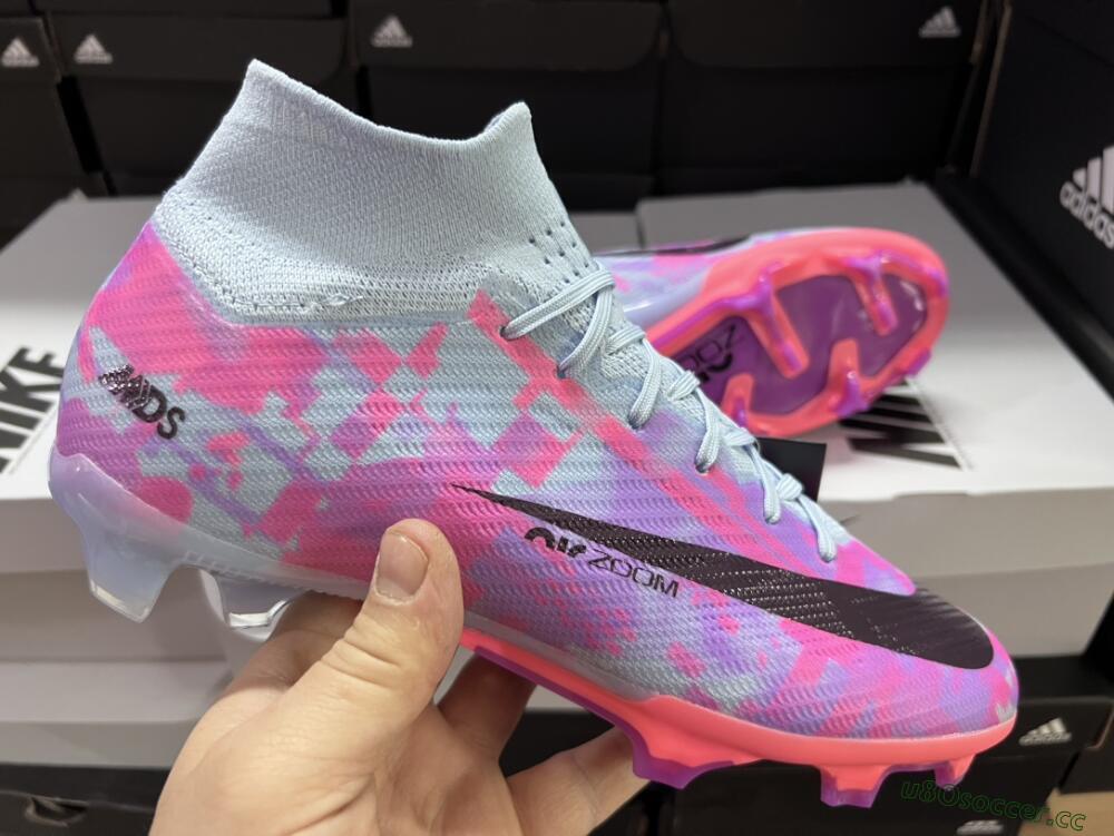 Unisex Nike Air Zoom Mercurial Superfly 9 Elite FG Firm Ground High-Tops Football Boots - Blue/Purple/Pink