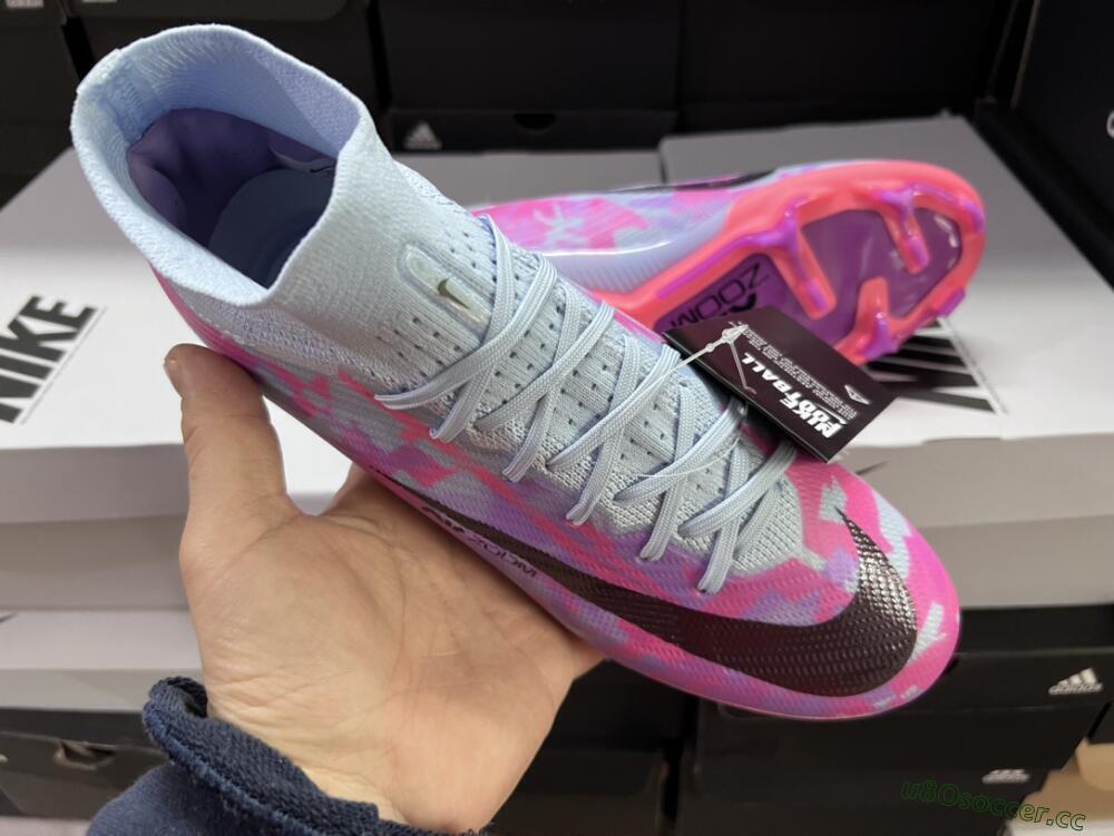 Unisex Nike Air Zoom Mercurial Superfly 9 Elite FG Firm Ground High-Tops Football Boots - Blue/Purple/Pink