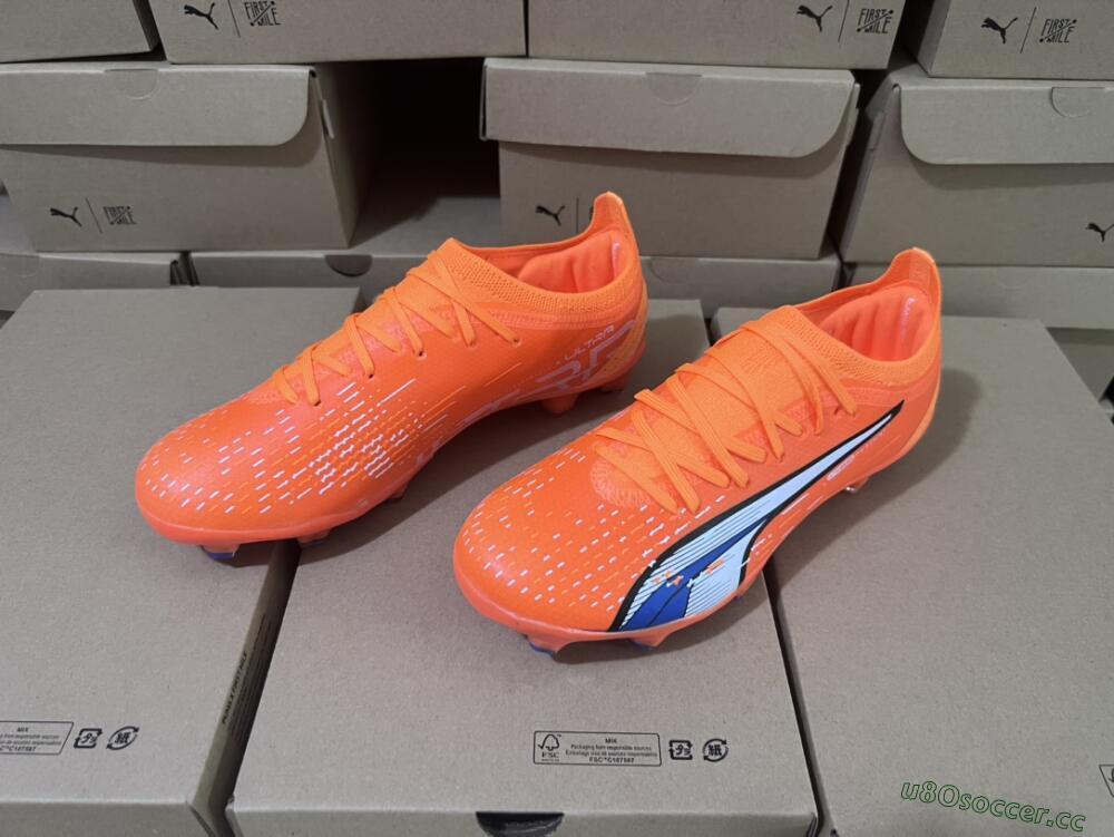 Men's Puma Ultra Ultimate FG Firm Ground Low-Tops Football Boots - Orange/White/Blue
