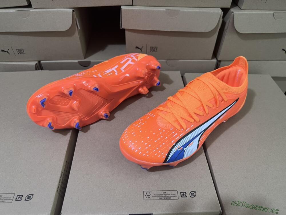 Men's Puma Ultra Ultimate FG Firm Ground Low-Tops Football Boots - Orange/White/Blue