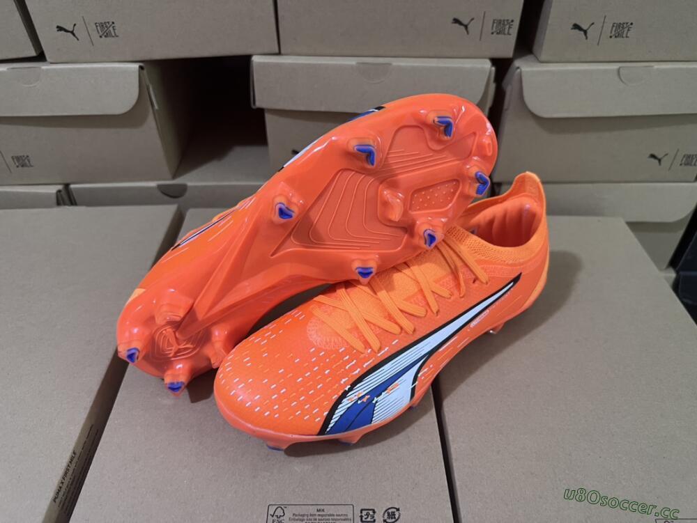 Men's Puma Ultra Ultimate FG Firm Ground Low-Tops Football Boots - Orange/White/Blue
