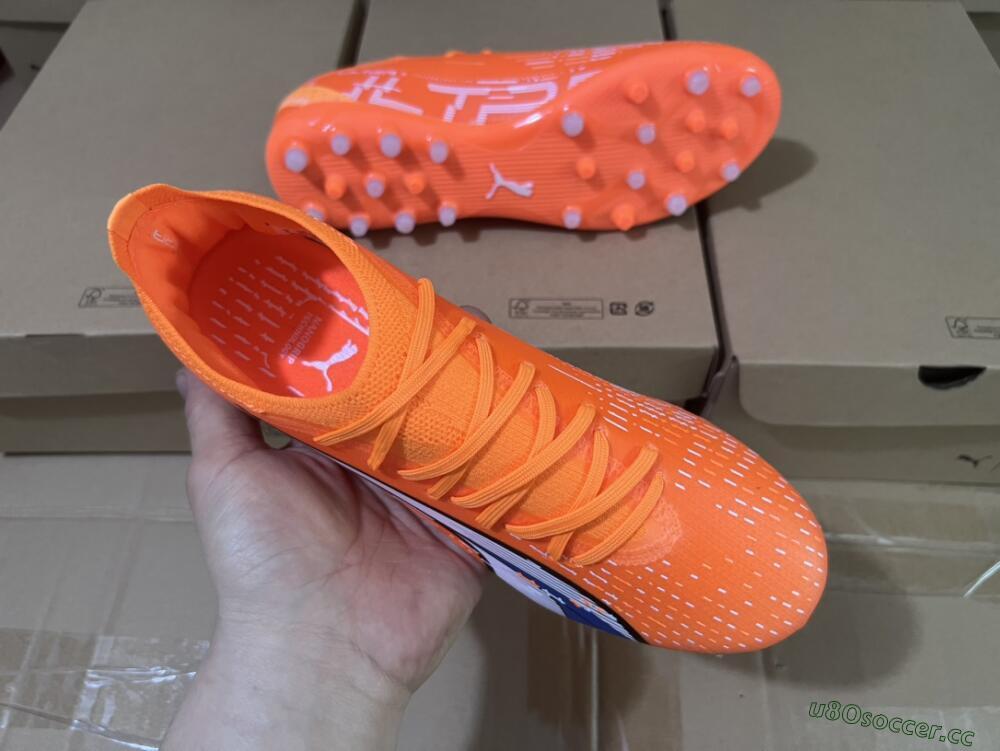 Men's Puma Ultra Ultimate MG MG Multi Ground Low-Tops Football Boots - Orange/White/Blue