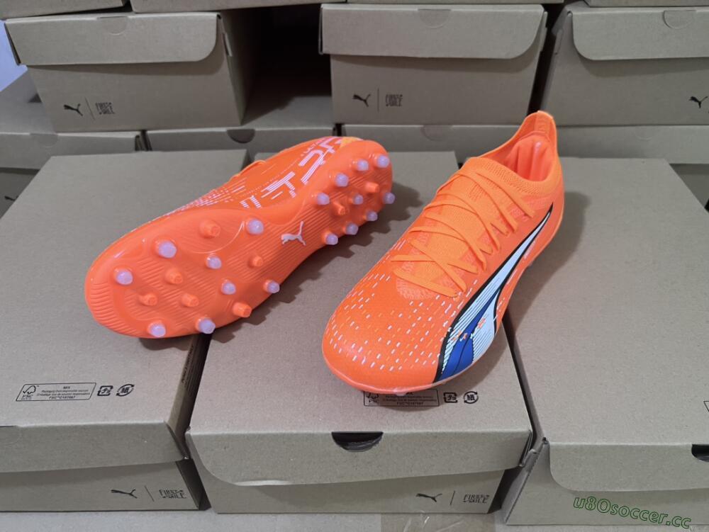 Men's Puma Ultra Ultimate MG MG Multi Ground Low-Tops Football Boots - Orange/White/Blue