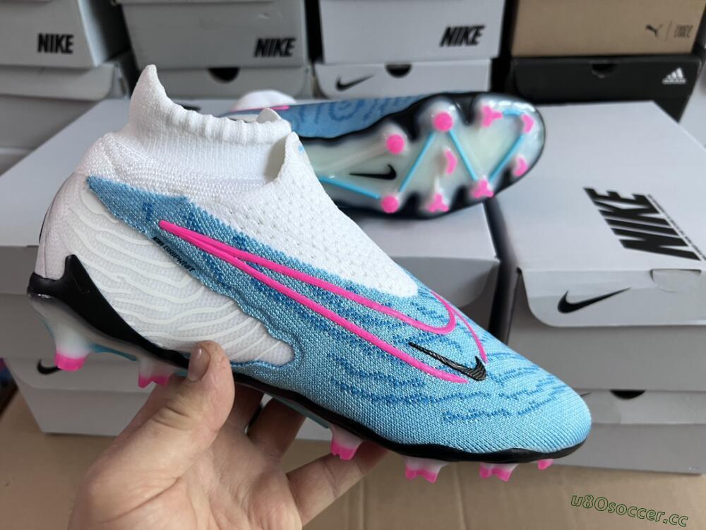Men's Nike Phantom GX Elite DF FG Firm Ground High-Tops Football Boots - Blue/White/Pink
