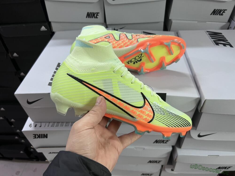 Men's Nike Air Zoom Mercurial Superfly 9 Elite FG Firm Ground High-Tops Football Boots - Green/Orange