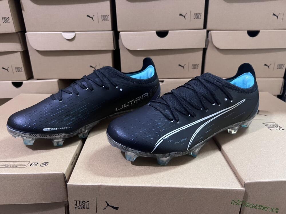 Men's Puma Ultra Ultimate FG Firm Ground Low-Tops Football Boots - Black/White/Blue