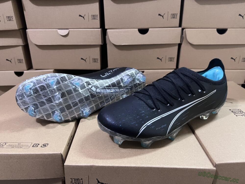 Men's Puma Ultra Ultimate FG Firm Ground Low-Tops Football Boots - Black/White/Blue