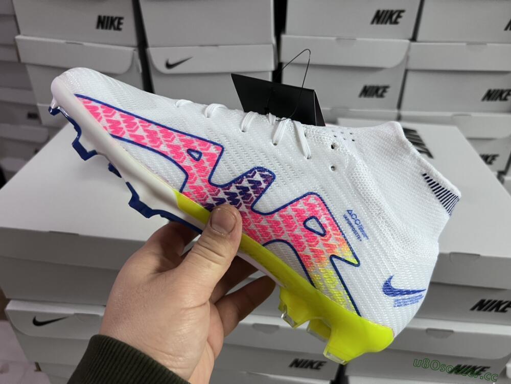 Men's Nike Air Zoom Mercurial Superfly 9 Elite FG Firm Ground High-Tops Football Boots - White/Blue/Pink/Green