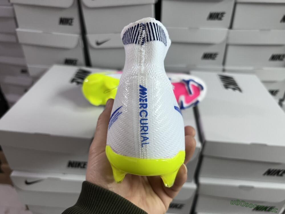 Men's Nike Air Zoom Mercurial Superfly 9 Elite FG Firm Ground High-Tops Football Boots - White/Blue/Pink/Green