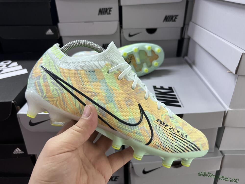 Unisex Nike Air Zoom Mercurial Vapor 15 Elite AG Artificial Grass Low-Tops Football Boots - White/Green/Orange
