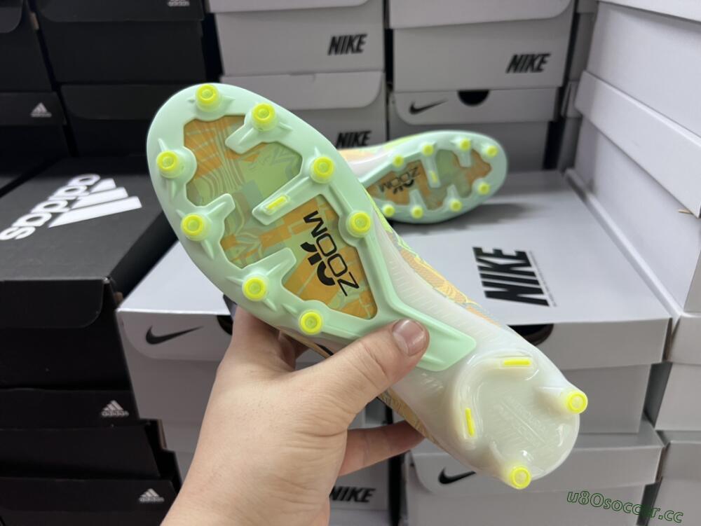 Unisex Nike Air Zoom Mercurial Vapor 15 Elite AG Artificial Grass Low-Tops Football Boots - White/Green/Orange