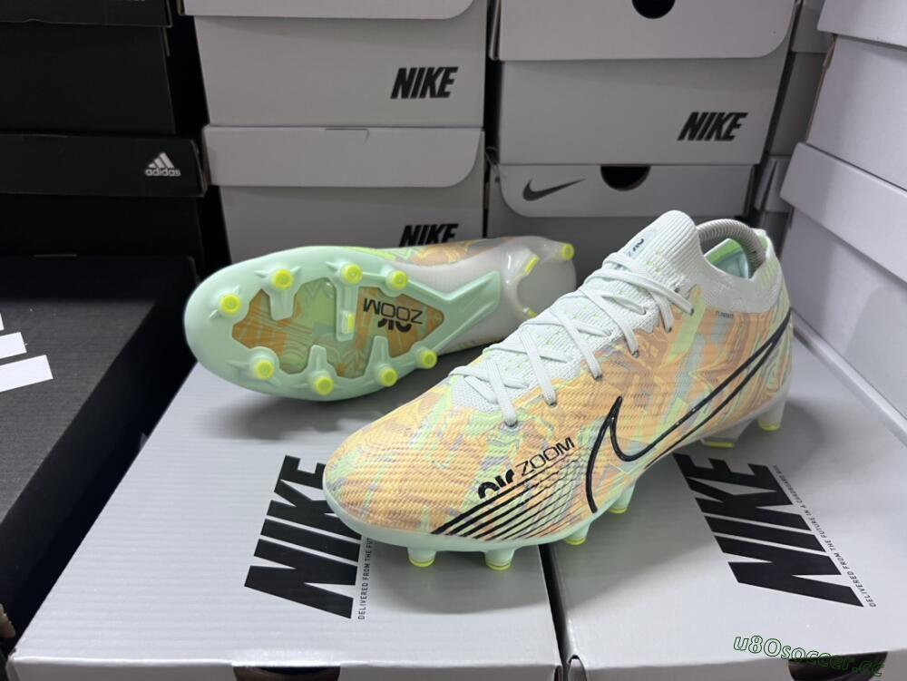 Unisex Nike Air Zoom Mercurial Vapor 15 Elite AG Artificial Grass Low-Tops Football Boots - White/Green/Orange
